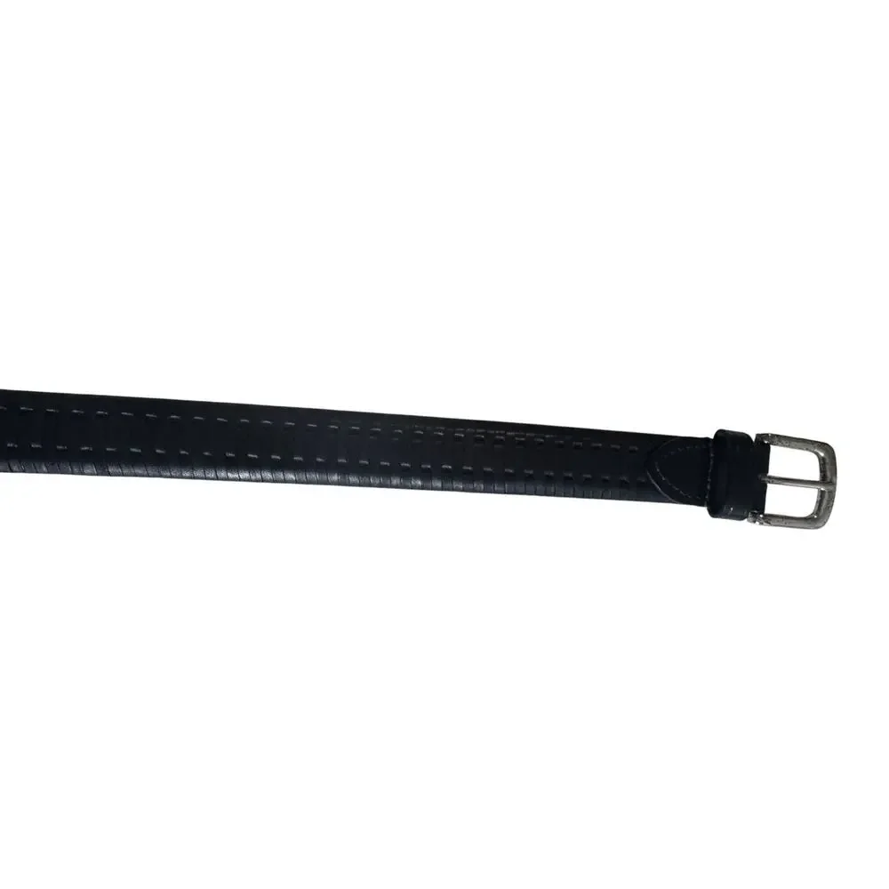 Classic Belt Mens 36 Black Leather Woven Texture Silver Tone Adjustable Buckle